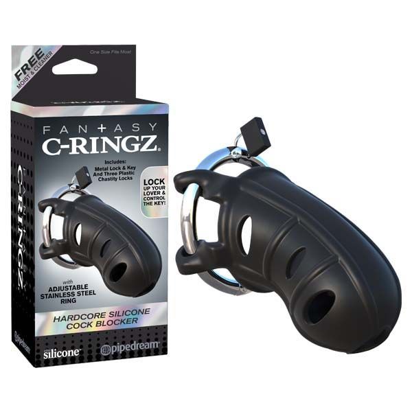 Fantasy c-ringz - hardcore silicone cock blocker - chastety device - Product front view and box front view | Flirtybay.com.au